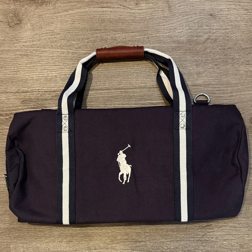 Polo by Ralph Lauren Dark Blue Duffel Bag with White Stripes